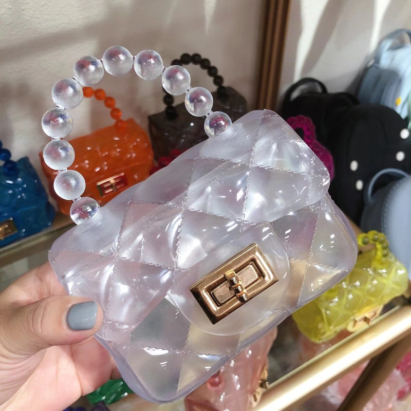 Korean Style Fashion Chanel Style Bag All-Match Diamond Plaid Chain Transparent Jelly Bag Pearl Crossbody Bag - Image 3